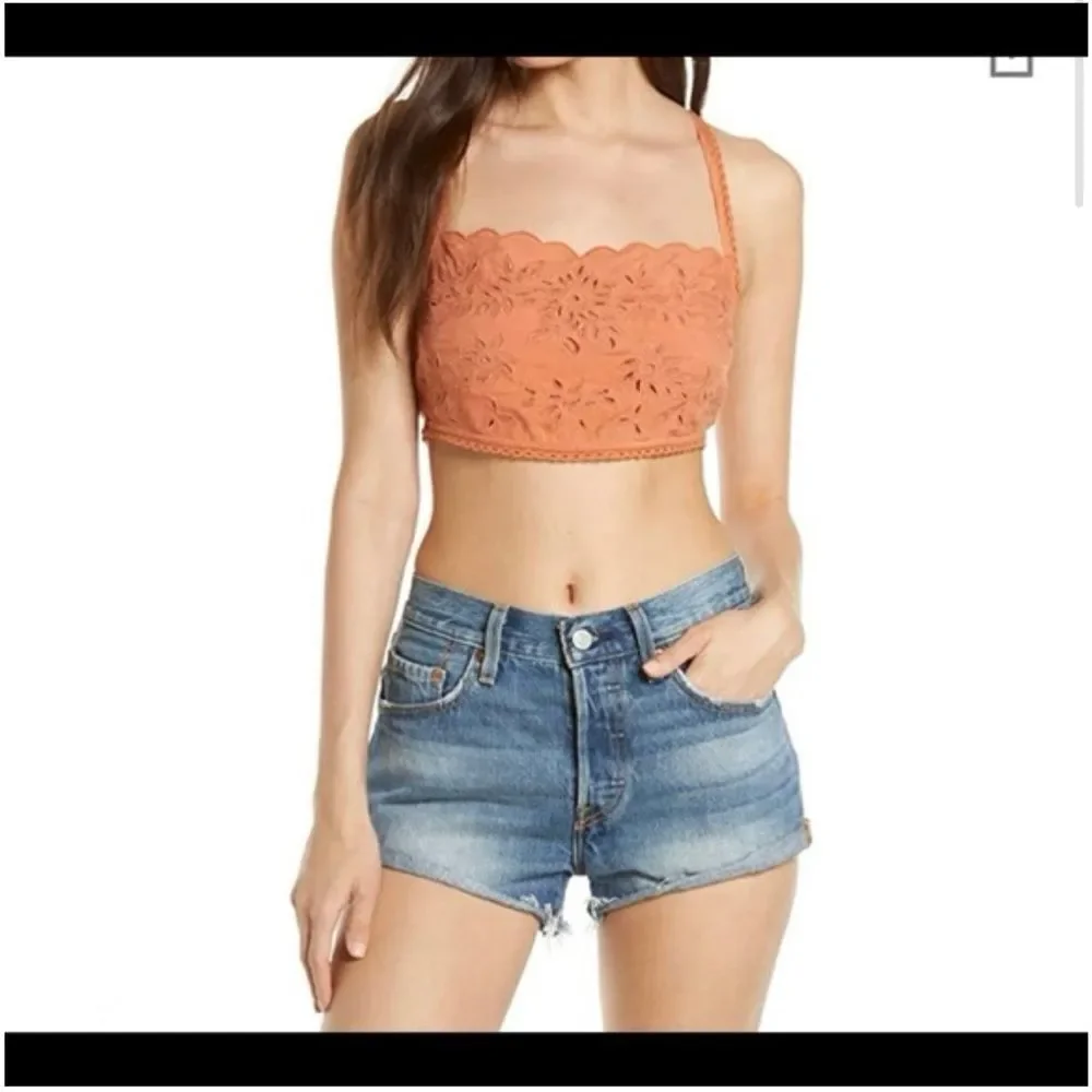 NWT Free People ‘Cassandra’ Embroidered Eyelet Peach Crop Top